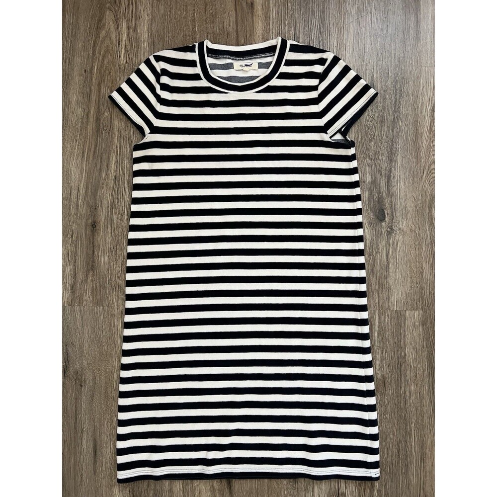 Madewell Velour Blue and White Striped Dress Size S